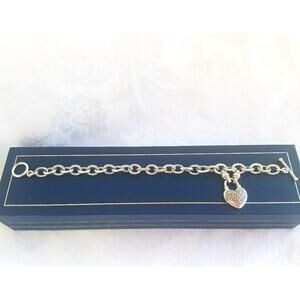 Bracelet Sterling Silver .25ct Diamond Toggle Link Heart Charm Pendant